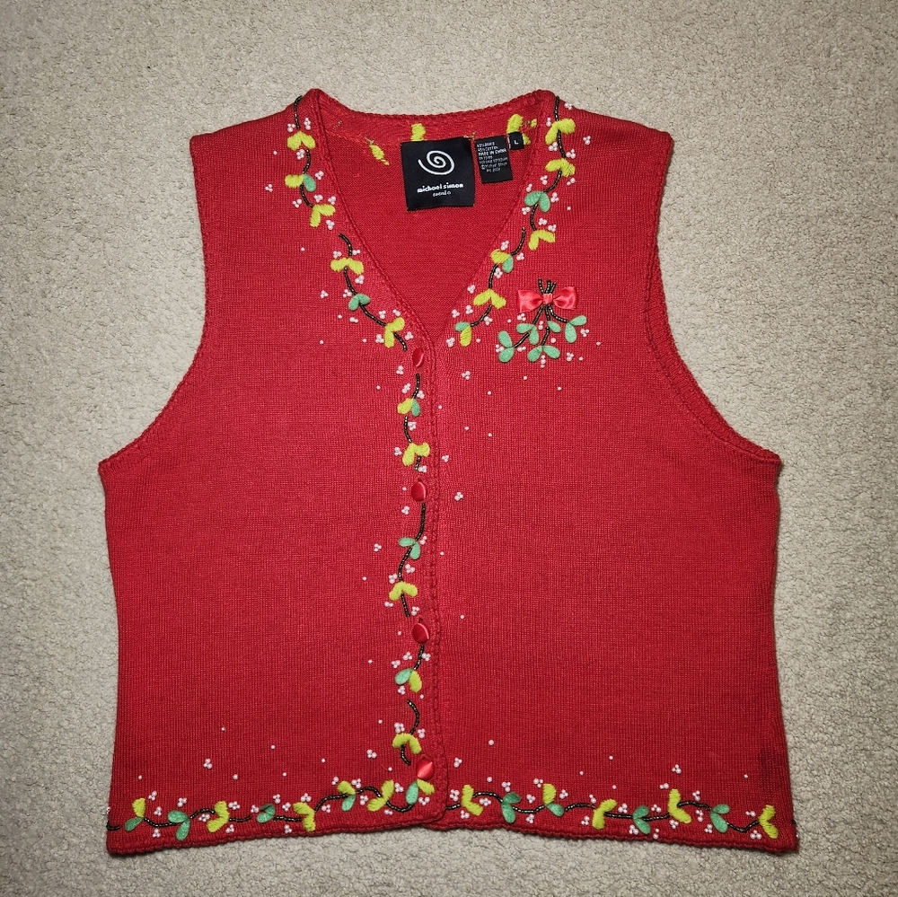 Vintage Michael Simon Event Embellished Christmas Sweater Vest, Grannycore